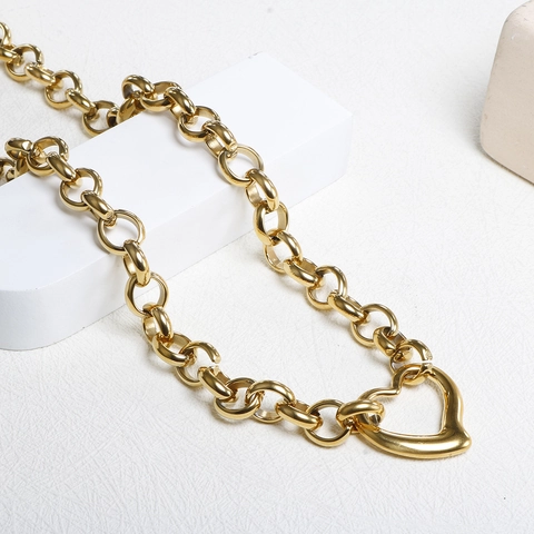 Collana Con Pendente A Cuore In Acciaio Inossidabile Per Donna Placcata Oro Catena A Maglie Grossa Gioielli Minimalisti