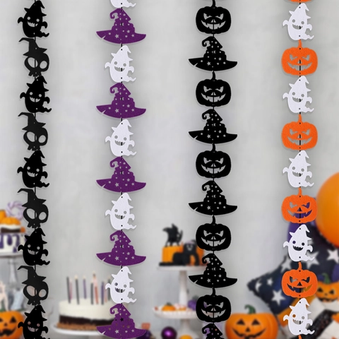 Halloween Hanging Garland Felt Fabric Banner Pumpkin Ghost Witch Hat Party Decoration Bunting Festive DIY Props