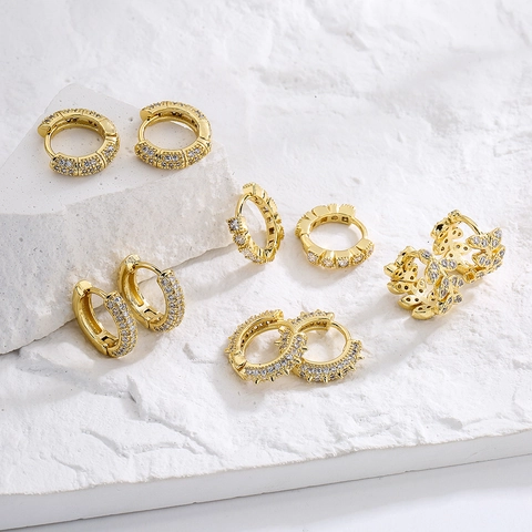 Geometric Hoop Earrings 18K Gold Plated Copper With Copper Earring Post Micro Paved Zircon Vintage Luxury For Women
