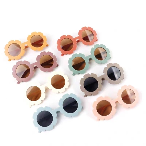 Kids Flower Sunglasses Round Matte PC Frame UV400 Protection Cute Candy Color Eyewear For Toddlers Girls Boys Party