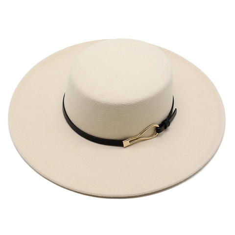 Retro Boater Hat For Women Wide Brim Cotton Polyester Panama Style Fedora Flat Top Sun Protection Casual Travel Elegant