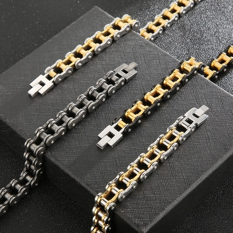 Motorcycle Bike Chain Bracelet Stainless Steel Heavy Industrial Hip Hop Punk Streetwear Men Jewelry