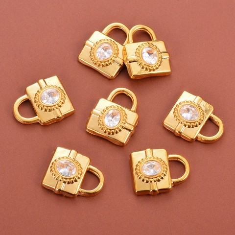 Vintage Padlock Charms For Jewelry Making Stainless Steel Zircon Inlaid Retro Style Gold Plated Pendants Accessory