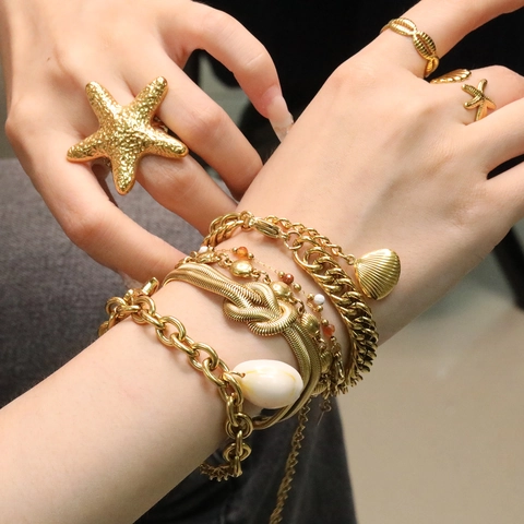 Oceaan Stijl Zeester Schelp Roestvrij Stalen Armband Ketting Zeeschelp Hanger 18K Vergulde Ketting Sieraden Voor Vrouwen