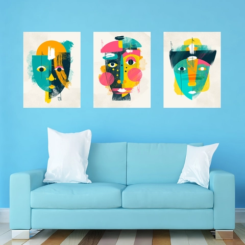 Abstract Face Wall Hanging Tapestries Modern Nordic Style Polyester Cotton Fabric Colorful Tribal Mask Art Decor