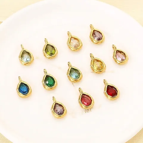 Pendenti Goccia Acqua Acciaio Inossidabile Pietra Nascita Colorata Zirconia DIY Accessori Gioielli