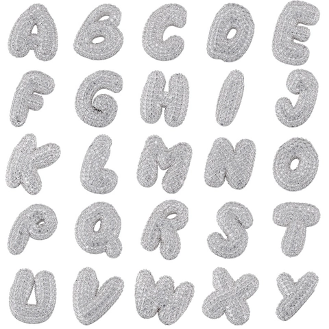 Pendente Iniziale In Rame Zirconia Cubica Lettera A Bolla Puffy Stile Hip Hop Iced Out Gioielli
