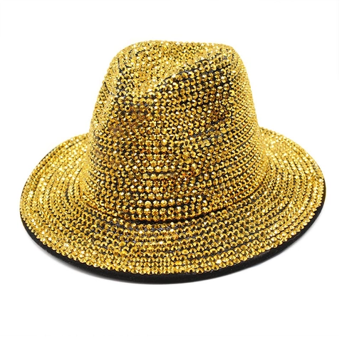 Full Rhinestone Fedora Jazz Hat Wool Felt Sparkling Stage Performance Party Clubwear Unisex Handmade Luxury Sparkling