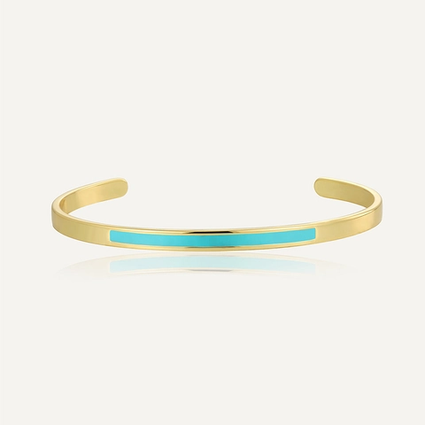 Bracelet Jonc Ouvert Minimaliste Ajustable En Cuivre Plaqué Or 18K Avec Incrustation D'Émail Pour Femme Style Européen