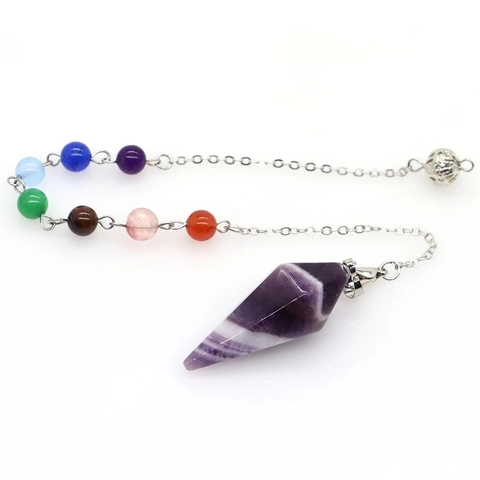 Natural Crystal Dowsing Pendulum With Chakra Beads And Alloy Chain Hexagonal Point Stone Healing Divination Meditation