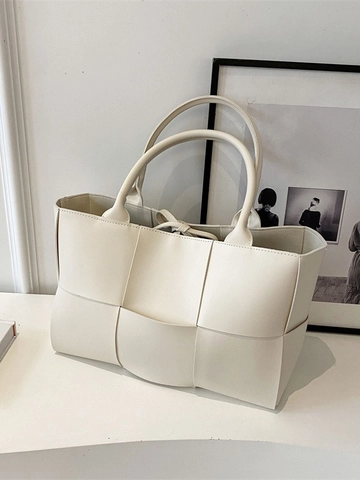 Bolso Tote Tejido Cuero PU Gran Capacidade Bolso De Hombro De Moda Mujer Estilo De Verano Minimalista