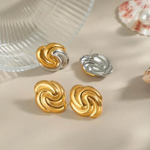 Twisted Knot Swirl Stud Earrings Stainless Steel 18K Gold Plated Bicolor Waterproof Hypoallergenic Punk Style Jewelry