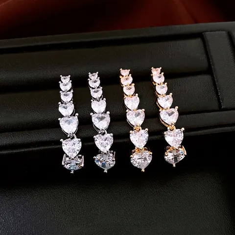 Orecchini Pendenti Con Zirconi A Forma Di Cuore Con Perno In Argento Sterling 925 Gioielli In Rame Di Lusso