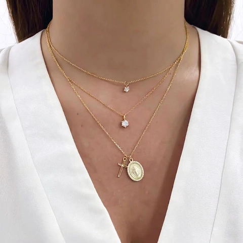 Collana con Pendente a Stella in Argento Sterling S925 per Donna Semplice Stile Coreano Gioielli con Strass Galvanizzati Catena a Clavicola