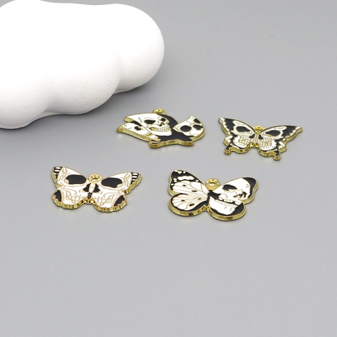 Dijes De Mariposa Calavera Gótica Aleación Zinc Esmalte Estilo Oscuro DIY Collar Llavero Accesorios Para Creación De Joyas