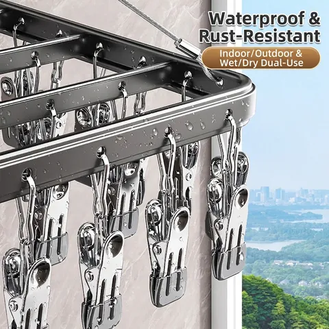 Multi-Clip Laundry Drying Rack Aluminum Alloy Windproof Rotating Hook Socks Underwear Hanger Rustproof Space Saving