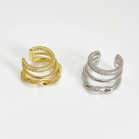 Ear Cuff In Argento Sterling 925 Triplo Strato Trama Intrecciata Zirconia Cubica Orecchini Clip Donna