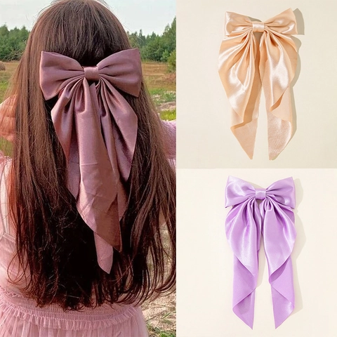Extra Grote Satijnen Strik Haarclip Met Lange Streamers Elegante Stoffen Haarspeld Bruiloft Feest Accessoires Voor Dames