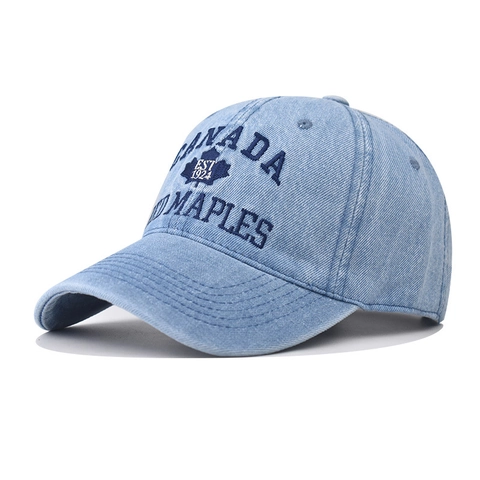 Cappello Da Baseball In Denim Lavato Vintage Ricamo Foglia Di Acero Canada Retro Casual Cappello Da Sole Regolabile