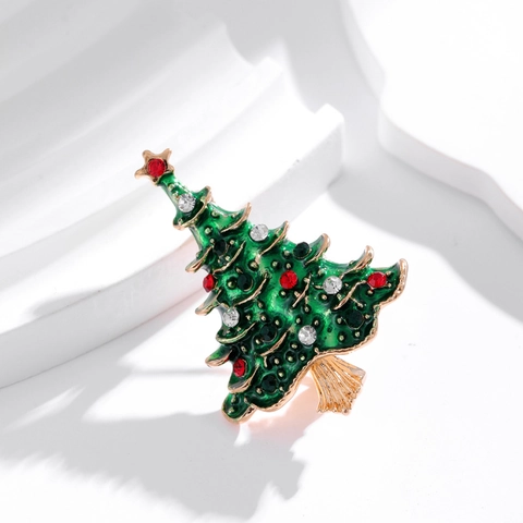 Christmas Tree Wreath Enamel Brooch Zinc Alloy Rhinestone Badge Pin For Women Men Xmas Festival Jewelry Gift