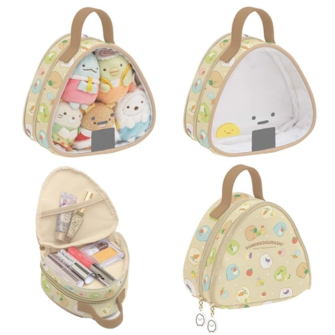 Borsa Per Cosmetici A Forma Di Onigiri Triangolare Pelle PU Portatile Doppio Strato Pochette Per Trucco Cartone Animato Finestra Trasparente