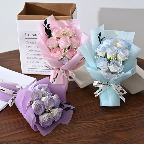 Handmade Mini Rose Bouquet Artificial Soap Flower Elegant Floral Arrangement For Birthday Valentine Day Graduation Gift