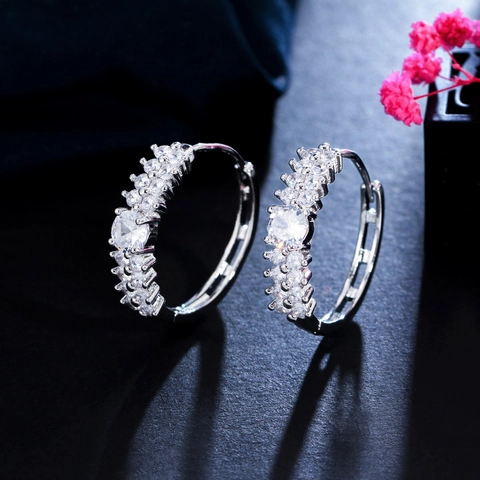Eleganti Orecchini a Cerchio in Rame Con AAA Zirconia Stile Coreano Doppia Fila Micro Intarsio Oro Argento Gioielli Donna
