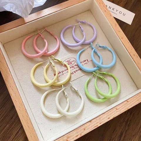 Minimalist Colorful Smooth Round Hoop Earrings With 925 Sterling Silver Earring Post For Women Simple C-Shaped Jewelry