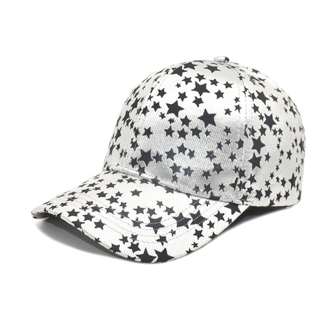 Women Star Print Baseball Cap Fashion Polyester Sun Protection Adjustable Sports Hat Navy Blue Silver Streetwear Casual