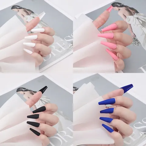 Matte Frosted Press On Nails Long Coffin Ballerina Shape Artificial Finger Tips Wearable Full Cover For Women