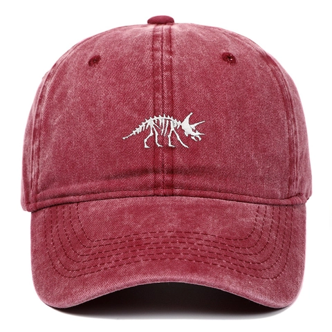 Casquette De Baseball En Coton Lavé Vintage Broderie Squelette Triceratops Chapeau Soleil Rétro Réglable Unisexe