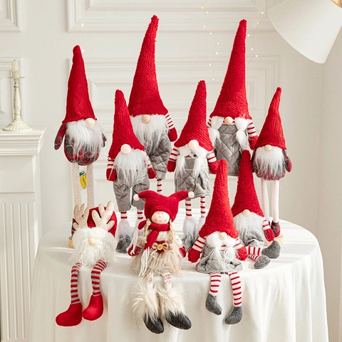 Gnomes De Noël Peluche Décorations Poupées Tomte Sans Visage Avec Lumière LED Jambes Longues Bonnet Tricoté Décor De Table Fête