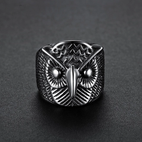 Owl Relief Ring Stainless Steel Vintage Punk Gothic Animal Jewelry For Men Women