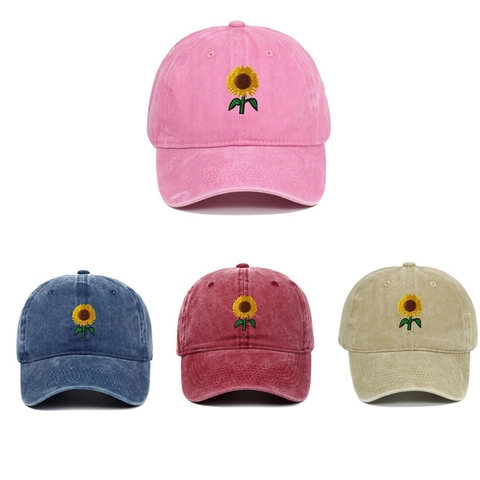Gorra Béisbol Algodón Lavado Bordado Girasol Vintage Protección Solar Exterior Ajustable Dad Hat Unisex Accesorio