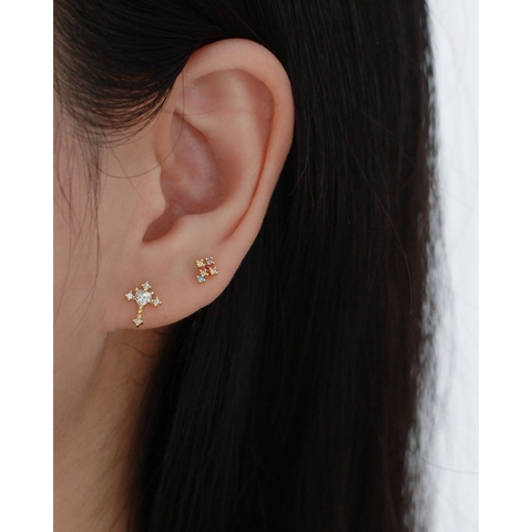 925 Sterling Silver Cross Stud Earrings Colorful Zircon Inlaid Screw Back Ear Bone Studs Chic Jewelry For Women Unisex