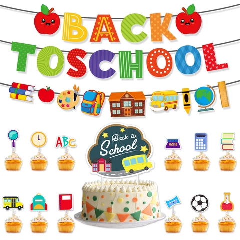 Back To School Party Decoration Banners Hanging Swirls Cake Toppers Colorful Paper For Classroom Welcome Back Decor