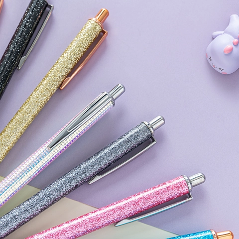 Glitter Metal Retractable Ballpoint Pen Mermaid Scales Sparkly Sequins Writing Tool For Office School Gift High Quality