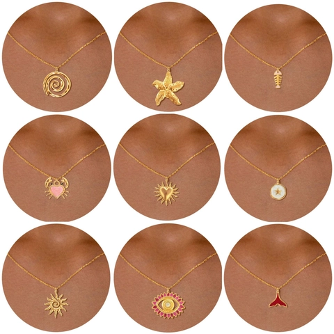 Collar De Acero Inoxidable Colgante De Animal De Cobre Estrella De Mar Cangrejo Ojo Malvado Joyas Marinas Para Mujer
