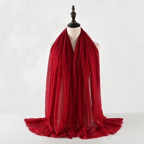 Women Cotton Linen Scarf Wrinkled Solid Color Fringed Shawl Lightweight Sun Protection Simple Elegant Wrap