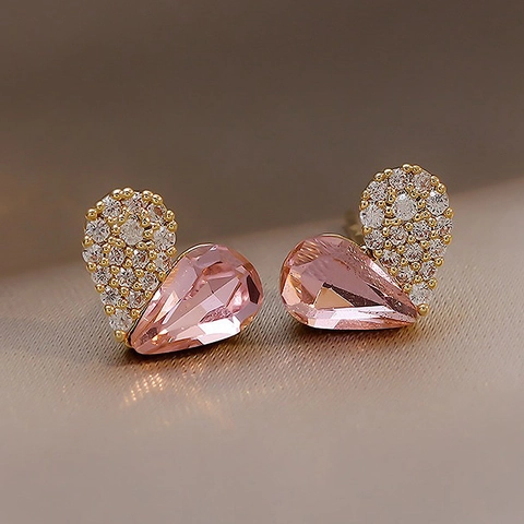 Orecchini A Lobo A Cuore Lega Cristallo Artificiale Strass Con 925 Sterling Silver Earring Post Semplice Moda Donna