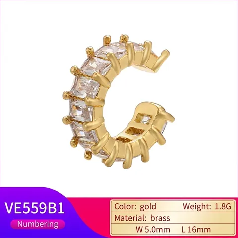 Ear Cuffs Geométricos en T con Micro Incrustaciones de Circonia Sin Agujero de Cobre Chapado en Oro Joyería de Moda para Mujer