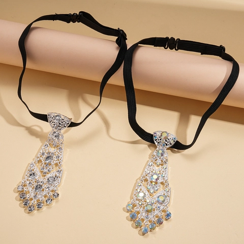 Collar De Corbata De Diamantes De Imitación Aleación Hueca Geométrica Borla Ajustable Banda Elástica Mujeres Fiesta