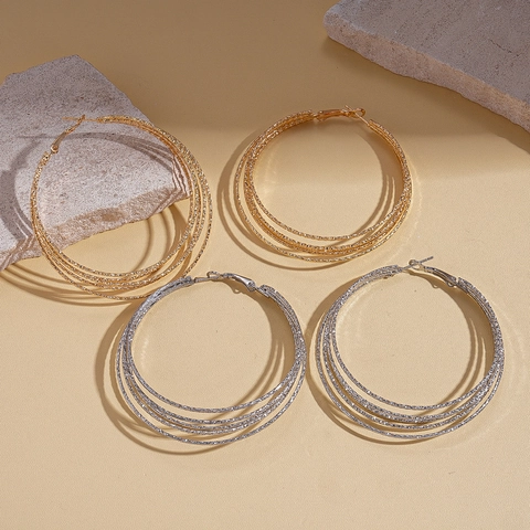 Multi-Layer Runde Creolen Mit 925 Sterling Silber Ohrstecker Strukturierte Metall Minimalistische Geometrische Mode Für Frauen