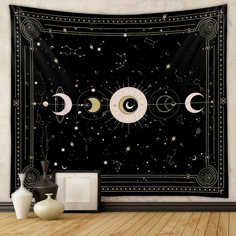 Tapiz Celestial Colgante De Pared Poliéster Fases Lunares Constelación Astrología Tarot Decoración Bohemia