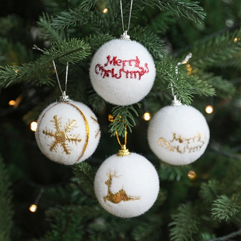 Palle Di Natale Fioccate Bianche Ornamenti Renna Dorata Fiocco Di Neve Merry Christmas Lettere Decorazioni Appese Albero