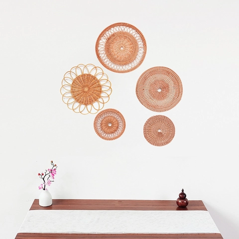 Decorazione Da Parete In Rattan Intrecciato A Mano Cesto Tondo Naturale Stile Boho Nordico Per Ingresso Soggiorno