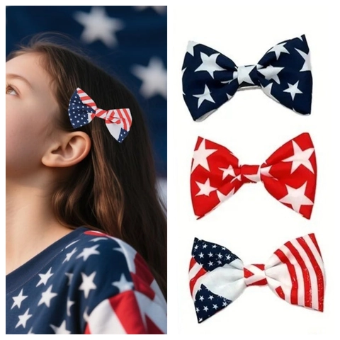 Mollette Per Capelli Fiocco Bandiera Americana Stelle E Strisce Patriottiche Tessuto Clip A Becco D'anatra Accessori Giorno Indipendenza