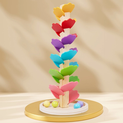 Wooden Music Tree Ball Track Toy Rainbow Petal Tower DIY Assembly Educational Sensory Game For Kids Birthday Gift