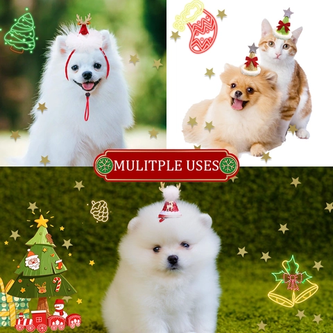 Pet Christmas Hat Adjustable Dog Cat Headwear Festive Antlers Lace Sequin Costume Accessories Holiday Party Outfits