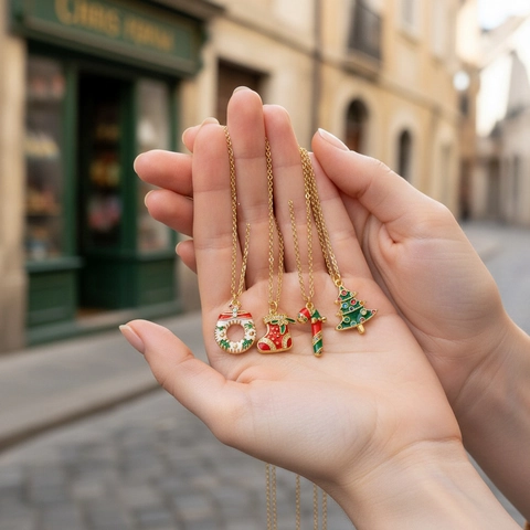 Christmas Pendant Necklace Copper Enamel Zircon Santa Claus Tree Reindeer Snowflake Festive Jewelry For Women